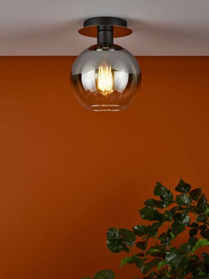 Där Lighting Lycia 1 Light Semi Flush Matt Black Ombre Smoked Glass
