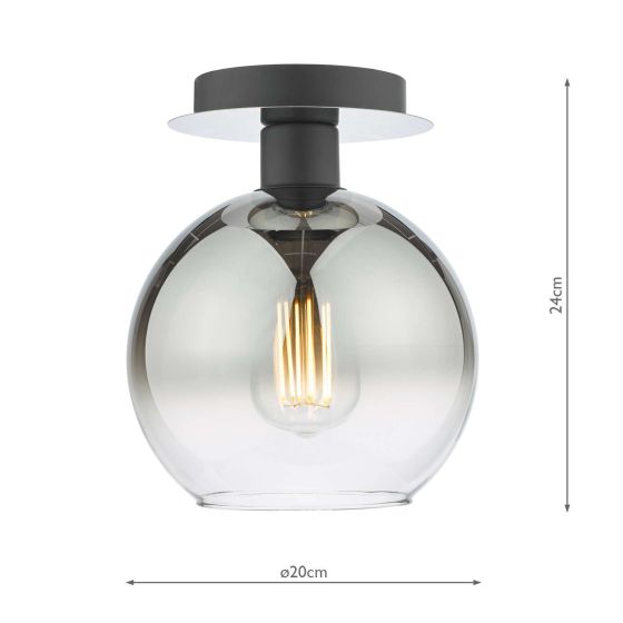 Där Lighting Lycia 1 Light Semi Flush Matt Black Ombre Smoked Glass