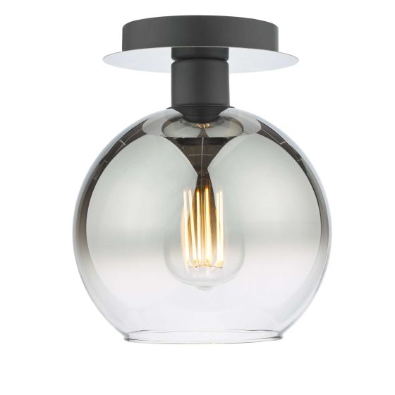 där lighting Lycia 1 Light Semi Flush Matt Black Ombre Smoked Glass