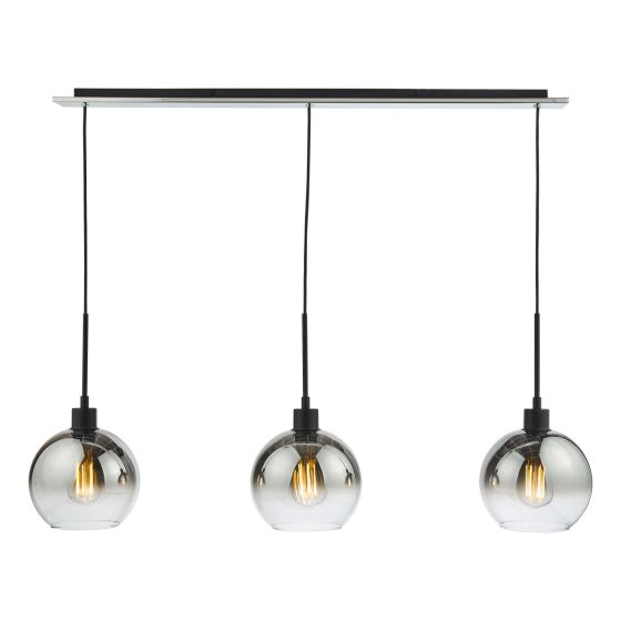Där Lighting Lycia 3 Light Bar Pendant Matt Black Ombre Smoked Glass