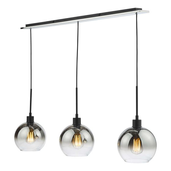 där lighting Lycia 3 Light Bar Pendant Matt Black Ombre Smoked Glass