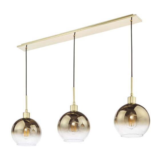 Där Lighting Lycia 3 Light Bar Pendant Satin Gold And Gold Ombre Glass