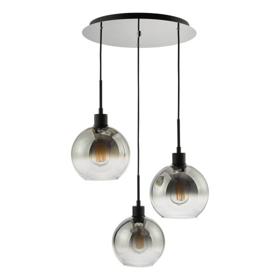 Där Lighting Lycia 3 Light Cluster Pendant Matt Black Smoked Ombre Glass