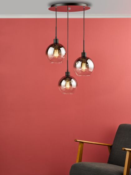 Där Lighting Lycia 3 Light Cluster Pendant Matt Black Smoked Ombre Glass