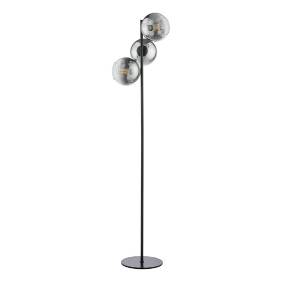Där Lighting Lycia 3 Light Floor Lamp Matt Black And Smoked Ombre Glass