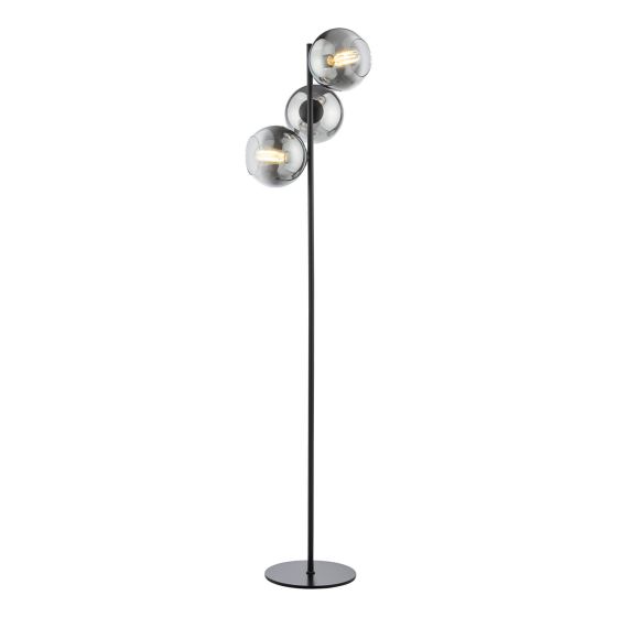 där lighting Lycia 3 Light Floor Lamp Matt Black and Smoked Ombre Glass