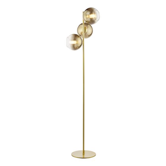 där lighting Lycia 3 Light Floor Lamp Satin Gold and Gold Ombre Glass