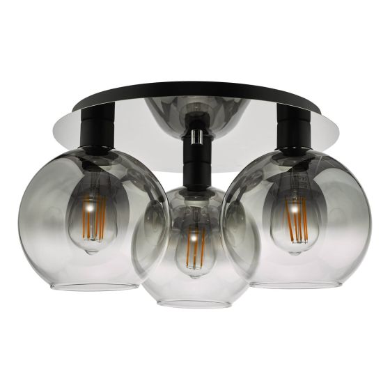 Där Lighting Lycia 3 Light Flush Matt Black Smoked Ombre Glass