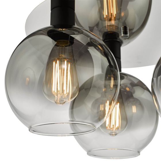 Där Lighting Lycia 3 Light Flush Matt Black Smoked Ombre Glass