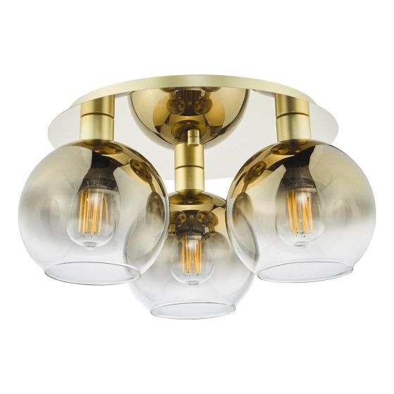 Där Lighting Lycia 3 Light Flush Satin Gold And Gold Ombre Glass