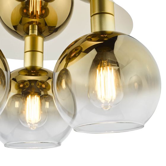 Där Lighting Lycia 3 Light Flush Satin Gold And Gold Ombre Glass