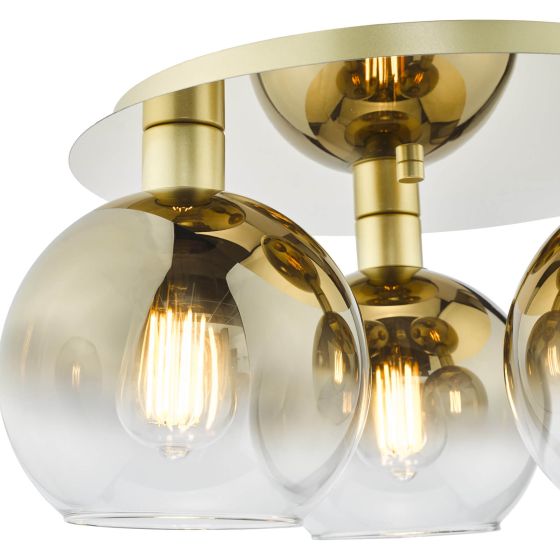 Där Lighting Lycia 3 Light Flush Satin Gold And Gold Ombre Glass