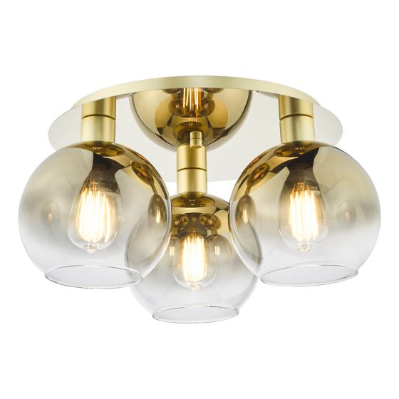 där lighting Lycia 3 Light Flush Satin Gold and Gold Ombre Glass