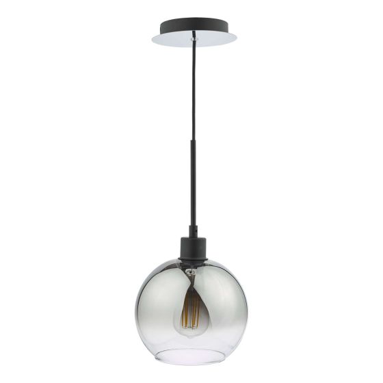 Där Lighting Lycia Single Pendant Matt Black Ombre Smoked Glass