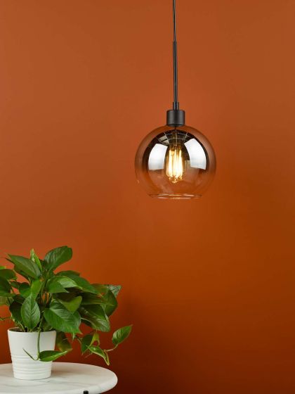 Där Lighting Lycia Single Pendant Matt Black Ombre Smoked Glass