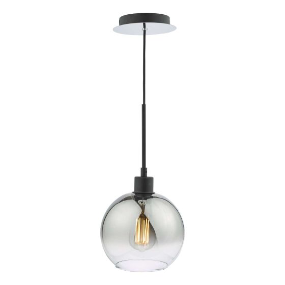 där lighting Lycia Single Pendant Matt Black Ombre Smoked Glass