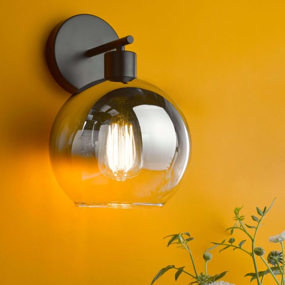 Där Lighting Lycia Wall Light Matt Black And Smoked Ombre Glass