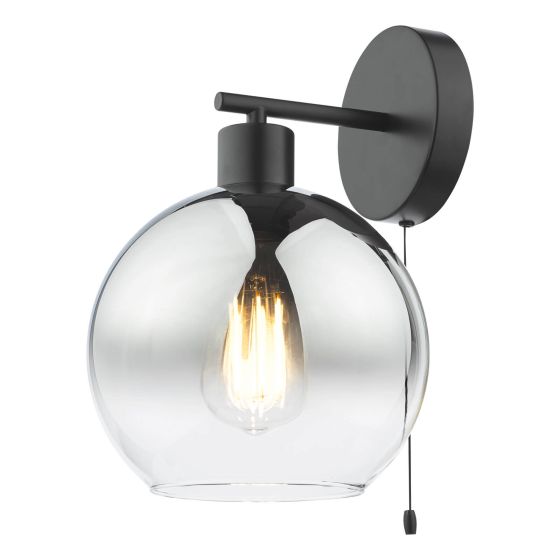 där lighting Lycia Wall Light Matt Black and Smoked Ombre Glass