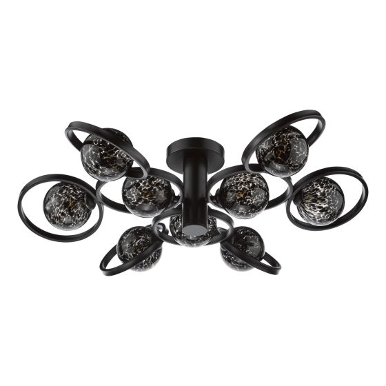 Där Lighting Lynette 9 Light Semi-Flush Satin Black And Black Confetti Glass
