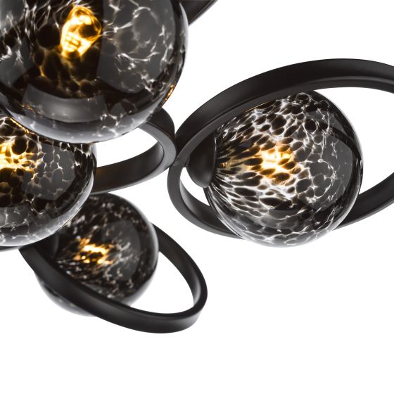 Där Lighting Lynette 9 Light Semi-Flush Satin Black And Black Confetti Glass
