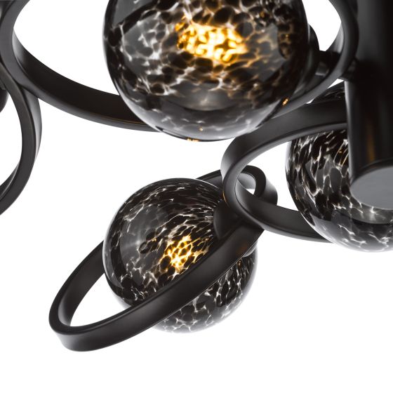 Där Lighting Lynette 9 Light Semi-Flush Satin Black And Black Confetti Glass