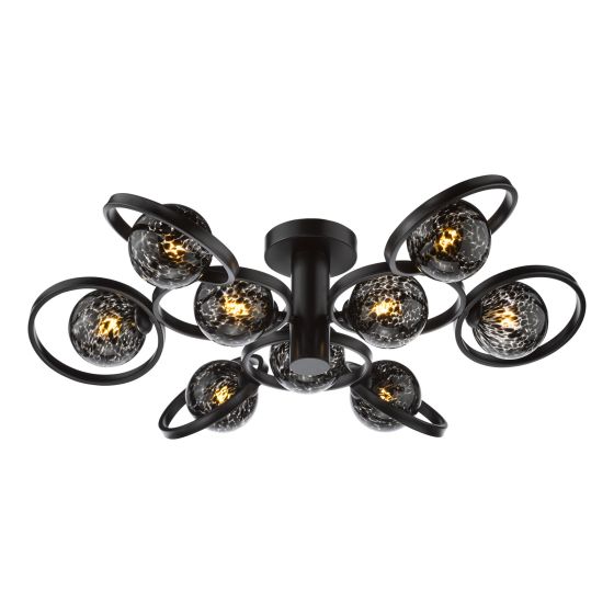 där lighting Lynette 9 Light Semi-Flush Satin Black and Black Confetti Glass