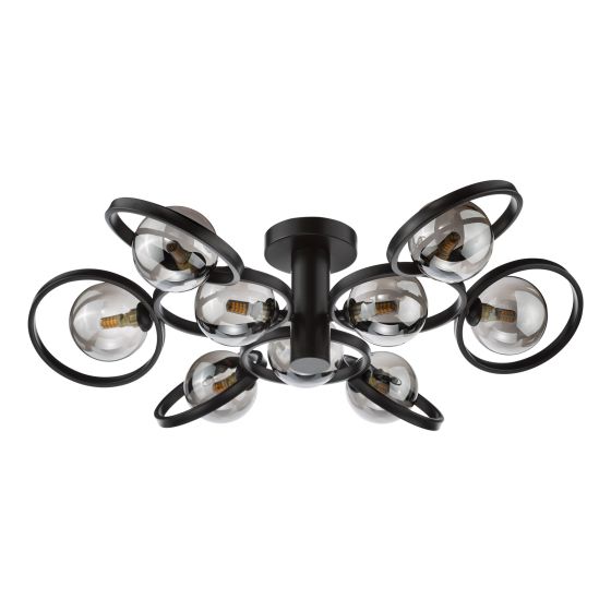 Där Lighting Lynette 9 Light Semi-Flush Satin Black And Smoked Glass