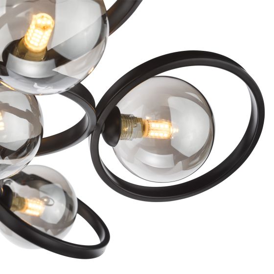 Där Lighting Lynette 9 Light Semi-Flush Satin Black And Smoked Glass
