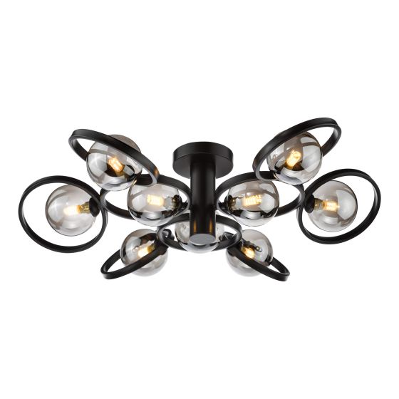 där lighting Lynette 9 Light Semi-Flush Satin Black and Smoked Glass