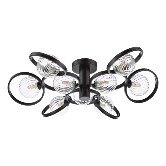 Där Lighting Lynette 9 Light Semi-Flush Satin Black And Twisted Glass