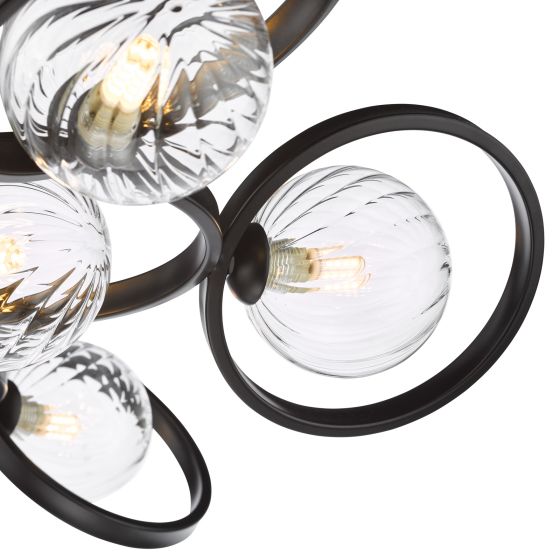 Där Lighting Lynette 9 Light Semi-Flush Satin Black And Twisted Glass