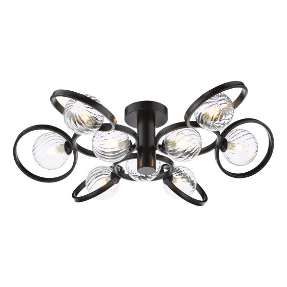 där lighting Lynette 9 Light Semi-Flush Satin Black and Twisted Glass