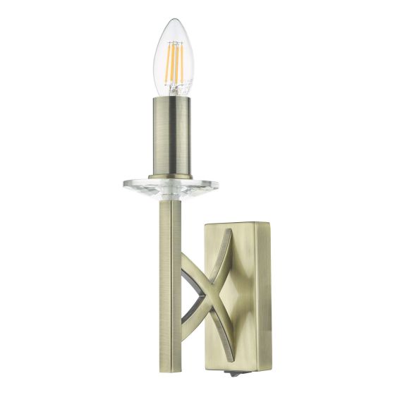 Där Lighting Lyon 1 Light Wall Light Antique Brass Crystal