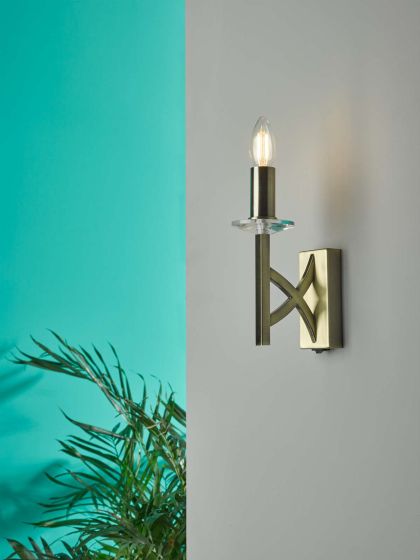 Där Lighting Lyon 1 Light Wall Light Antique Brass Crystal