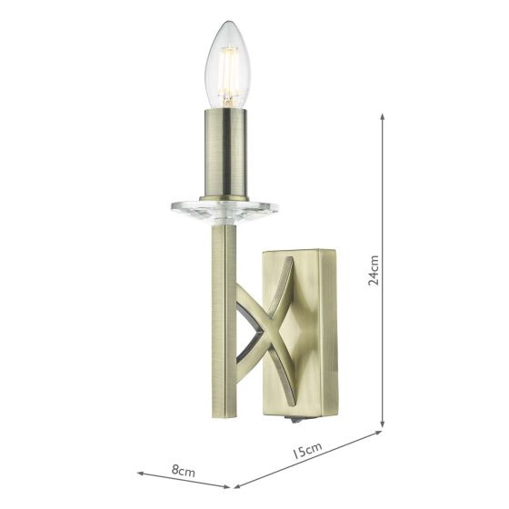 Där Lighting Lyon 1 Light Wall Light Antique Brass Crystal