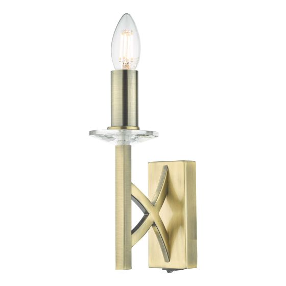 där lighting Lyon 1 Light Wall Light Antique Brass Crystal