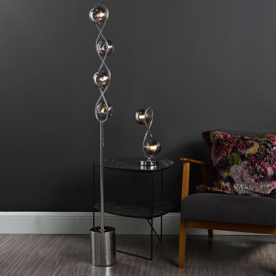 Där Lighting Lysandra 2 Light Table Lamp Polished Chrome And Smoked Glass