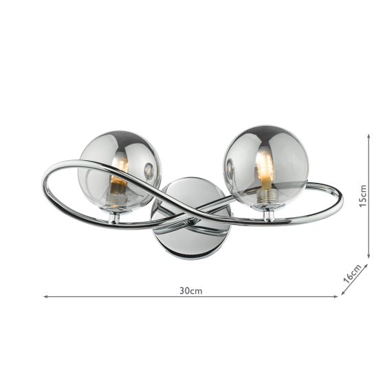 Där Lighting Lysandra 2 Light Wall Light Polished Chrome And Smoked Glass