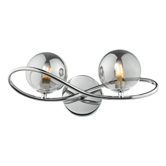 där lighting Lysandra 2 Light Wall Light Polished Chrome and Smoked Glass