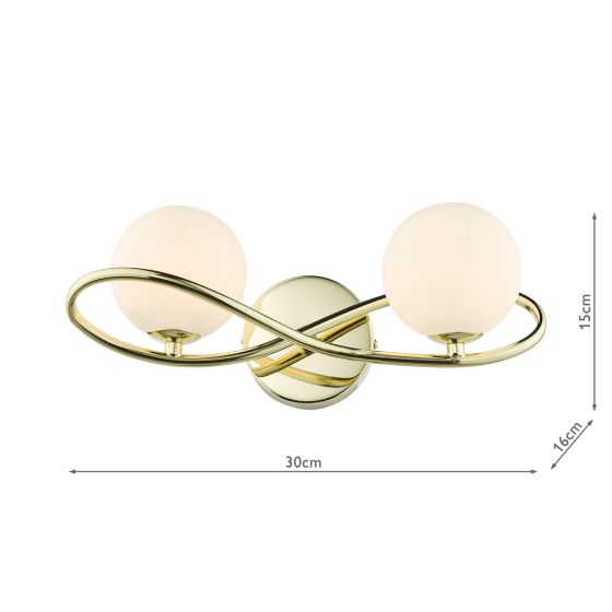 Där Lighting Lysandra 2 Light Wall Light Polished Gold And Opal Glass