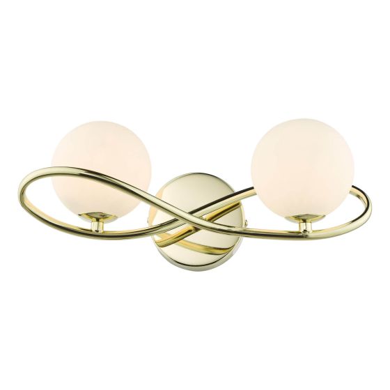 där lighting Lysandra 2 Light Wall Light Polished Gold and Opal Glass