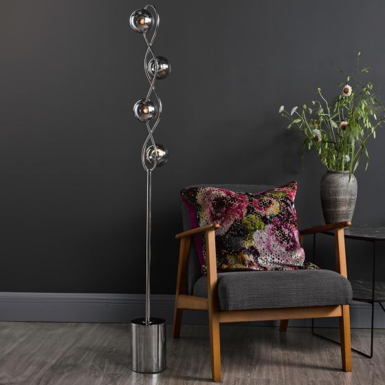 Där Lighting Lysandra 4 Light Floor Lamp Polished Chrome And Smoked Glass