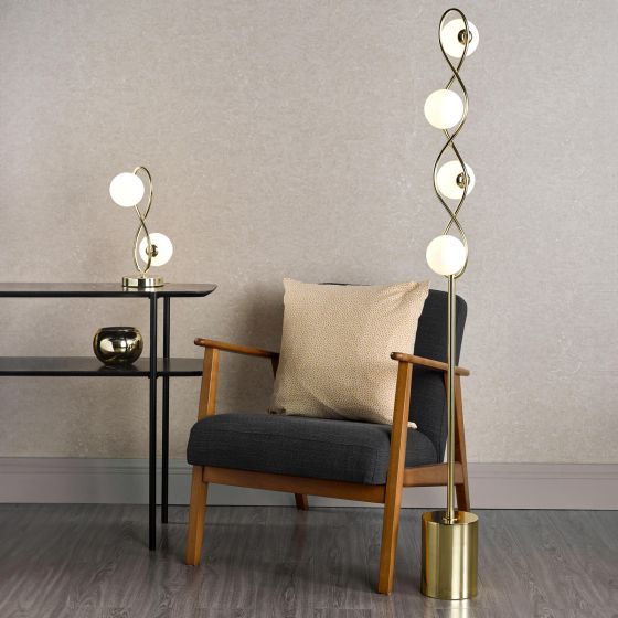 Där Lighting Lysandra 4 Light Floor Lamp Polished Gold And Opal Glass