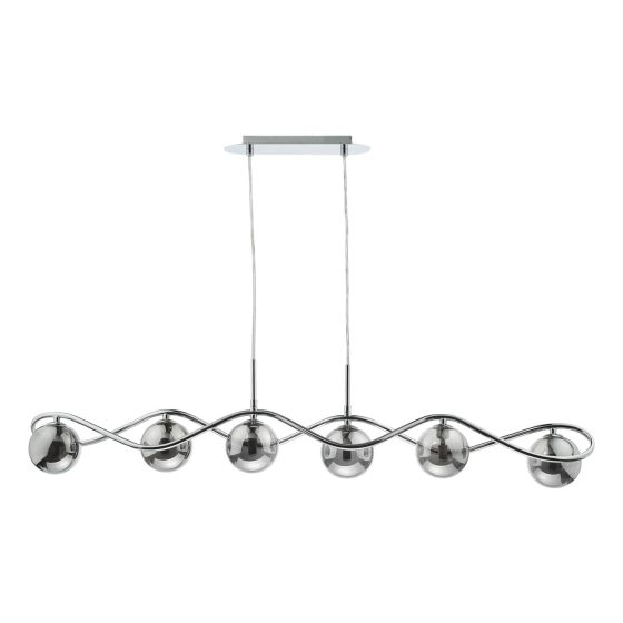 Där Lighting Lysandra 6 Light Bar Pendant Polished Chrome And Smoked Glass