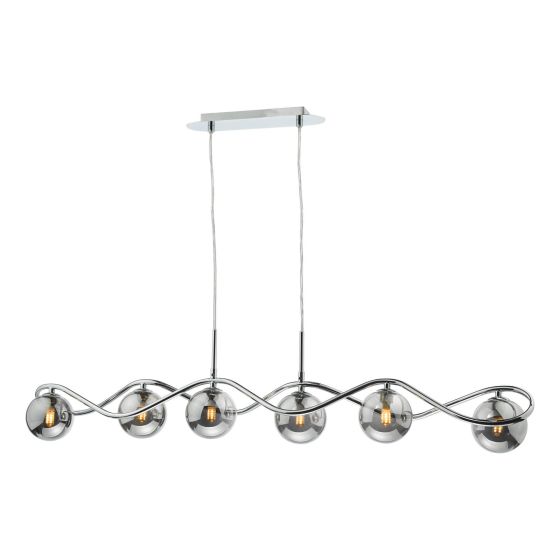 Där Lighting Lysandra 6 Light Bar Pendant Polished Chrome And Smoked Glass