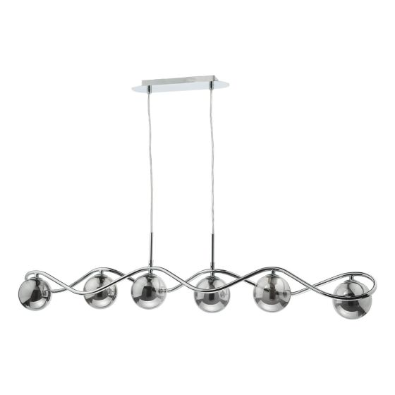 Där Lighting Lysandra 6 Light Bar Pendant Polished Chrome And Smoked Glass
