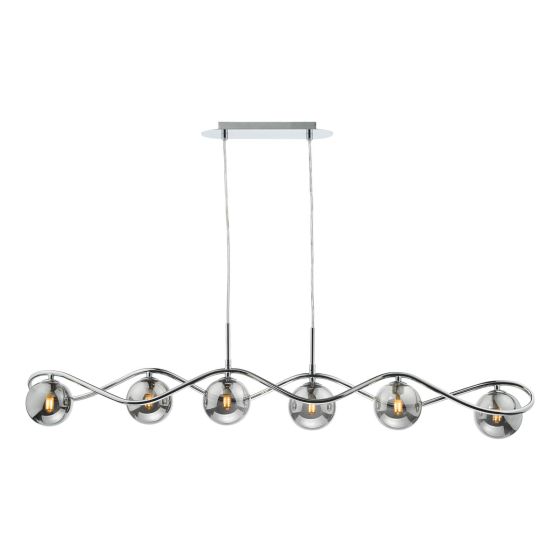 där lighting Lysandra 6 Light Bar Pendant Polished Chrome and Smoked Glass