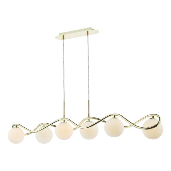 Där Lighting Lysandra 6 Light Bar Pendant Polished Gold And Opal Glass