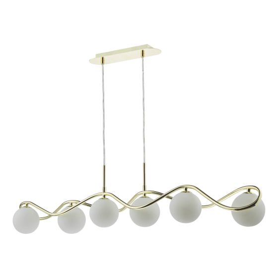 Där Lighting Lysandra 6 Light Bar Pendant Polished Gold And Opal Glass