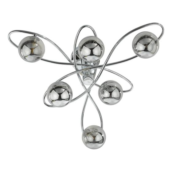 Där Lighting Lysandra 6 Light Semi-Flush Polished Chrome And Smoked Glass